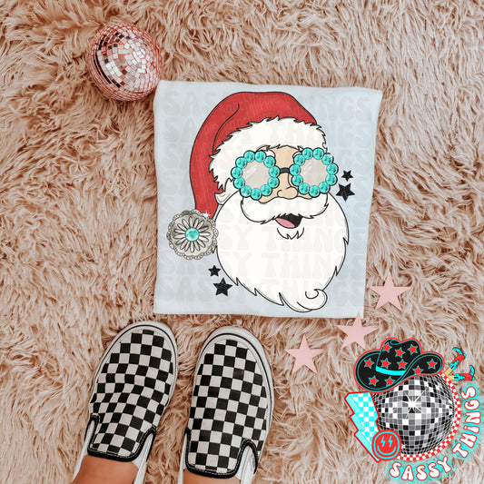 Turquoise Santa Tee-Adult