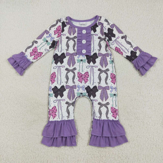 Purple bow ruffle romper