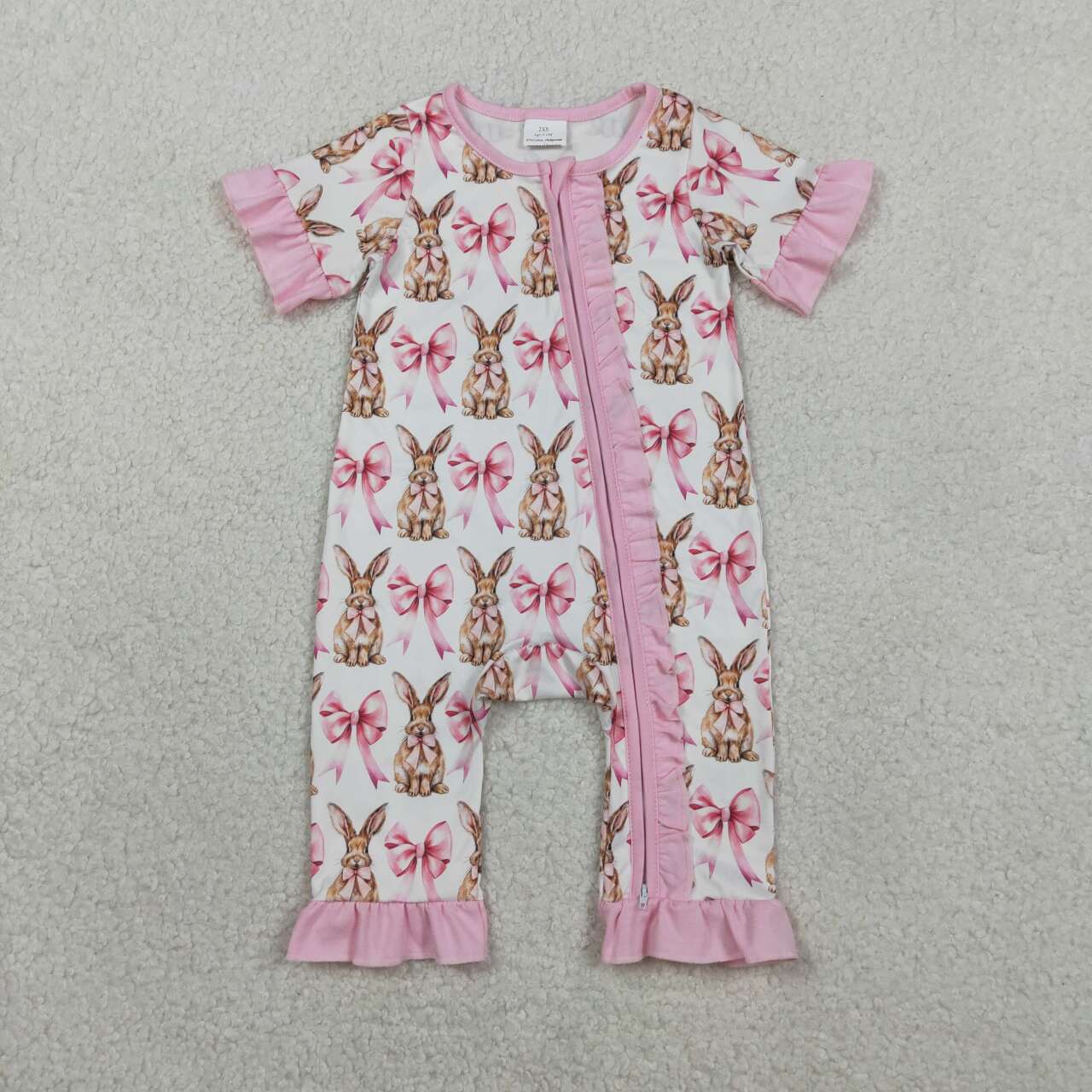 Pink bows & rabbits romper