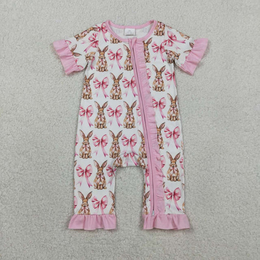 Pink bows & rabbits romper